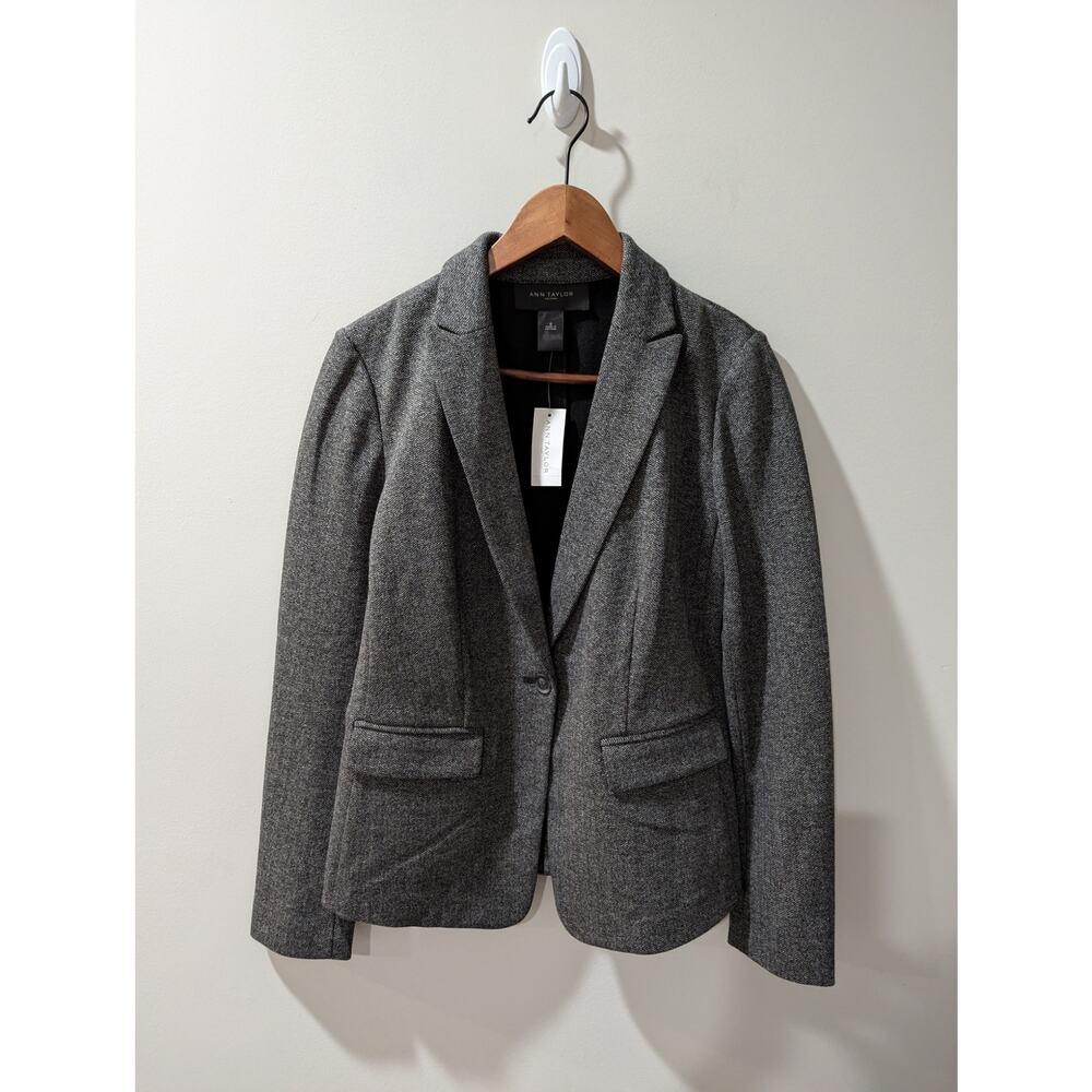 Ann Taylor Gray Herringbone Blazer Jacket NWT
